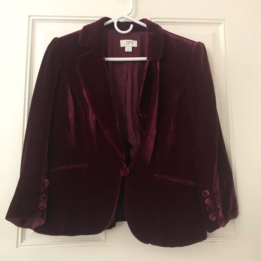 Ann Taylor LOFT Red Velvet One Button Lined Dress Jacket Size 10